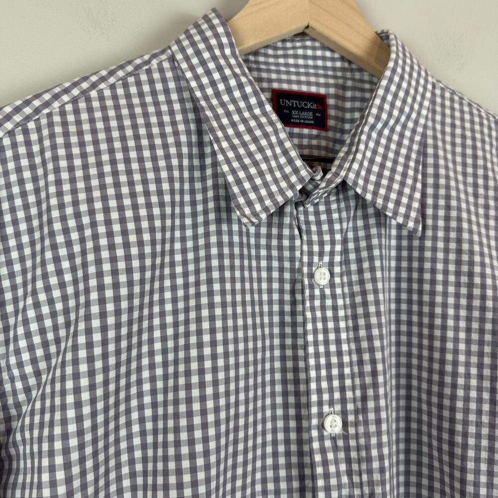 Untuckit Shirt Men's 2XL‎ Gray White Gingham Check Long Sleeve Button-Up Classic